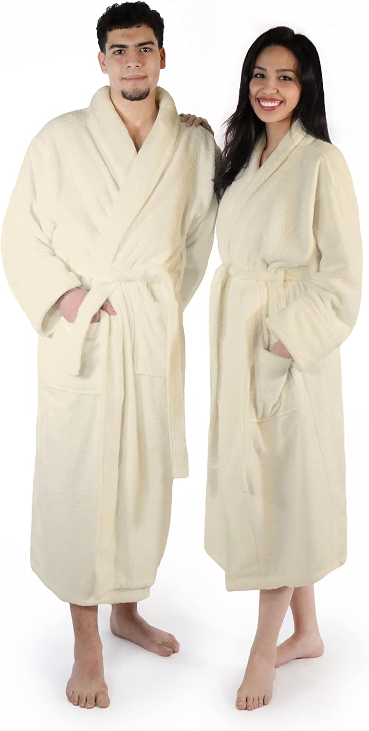 SUPERIOR Traditional Premium Turkish Cotton Lightweight Long Bathrobe with Pockets Bath Robes, Men's Large-X Large, Cream : Clothing, Shoes & Jewelry