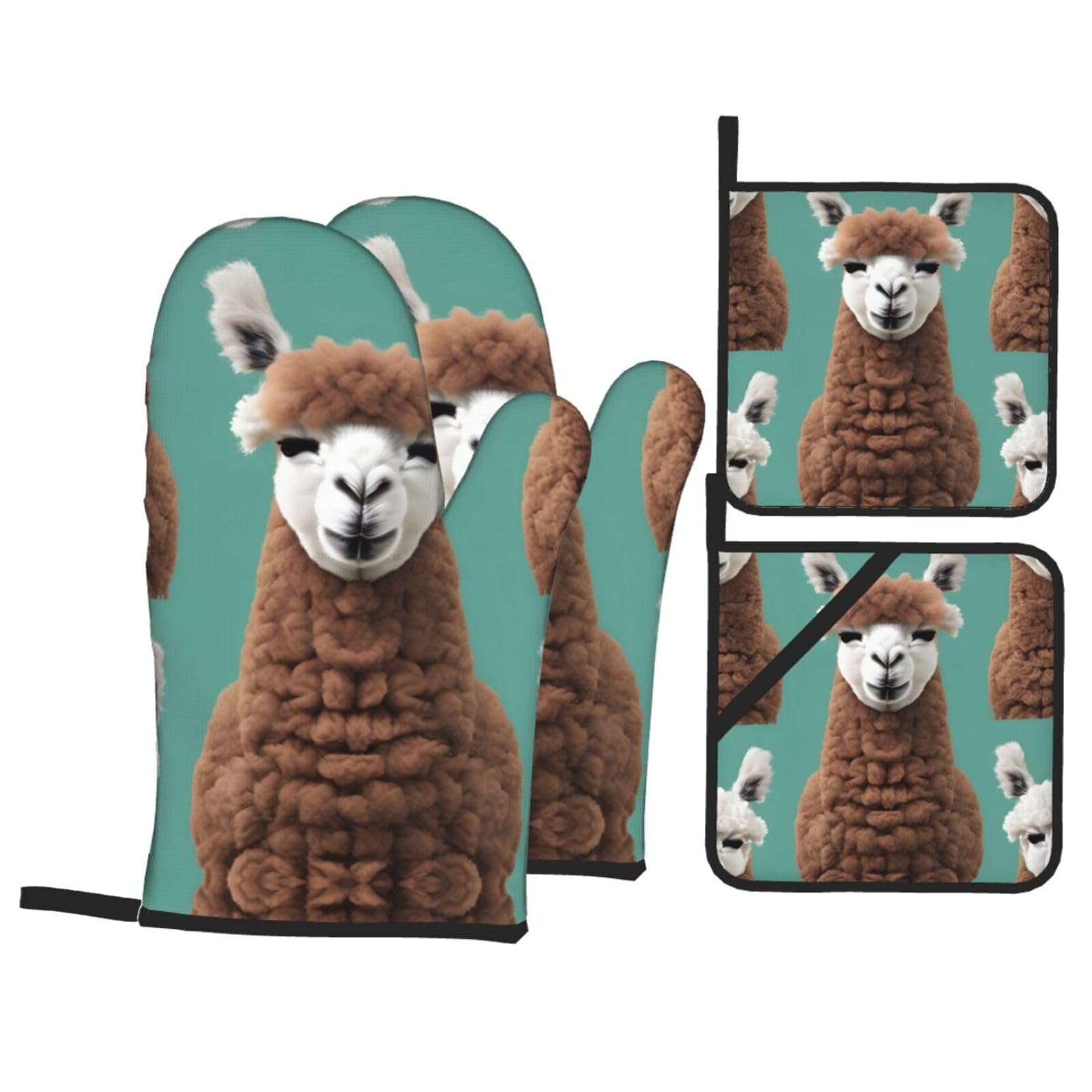 Alpaca Llama Print Oven Microwaving Waterproof Kitchen Gloves for Baking Grilling Holiday Cooking