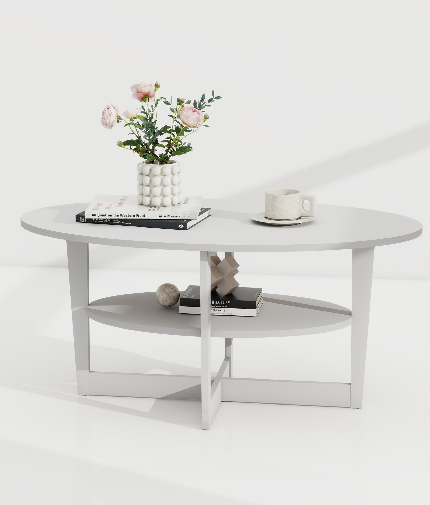 Coffee Table for Living Room 2-Tier Round Wood Center Table with Storage Shelf Modern Design Home Furniture for