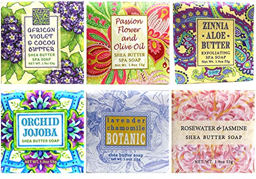 Greenwich Bay Mini Soap Sampler Set, Rich in Shea Butter, African Violet, Passion Flower, Zinnia, Orchid, Lavender, Rosewater, No Parabens, No Sulfates 6 x 1.9 oz.(Flower)