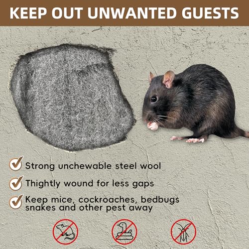 Stahlwolle 000-4 Rollen Stahlwolle Gegen Mäuse mit 4m x 78mm, Edelstahlwolle Fein Gegen Ratten Steel Wool für Löcher und Wand Risse von Haus, Garten, Reinigen und Polieren