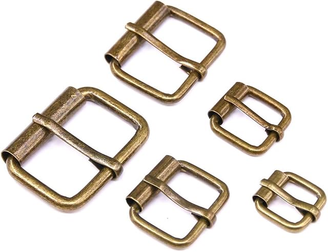 Swpeet 50 Pcs Bronze Assorted Multi-Purpose Metal Roller Buckles for Belts Hardware Bags Ring Hand DIY Accessories - 1/2 Inch, 5/8 Inch, 3/4 Inch, 1 Inch, 1-1/4 Inch