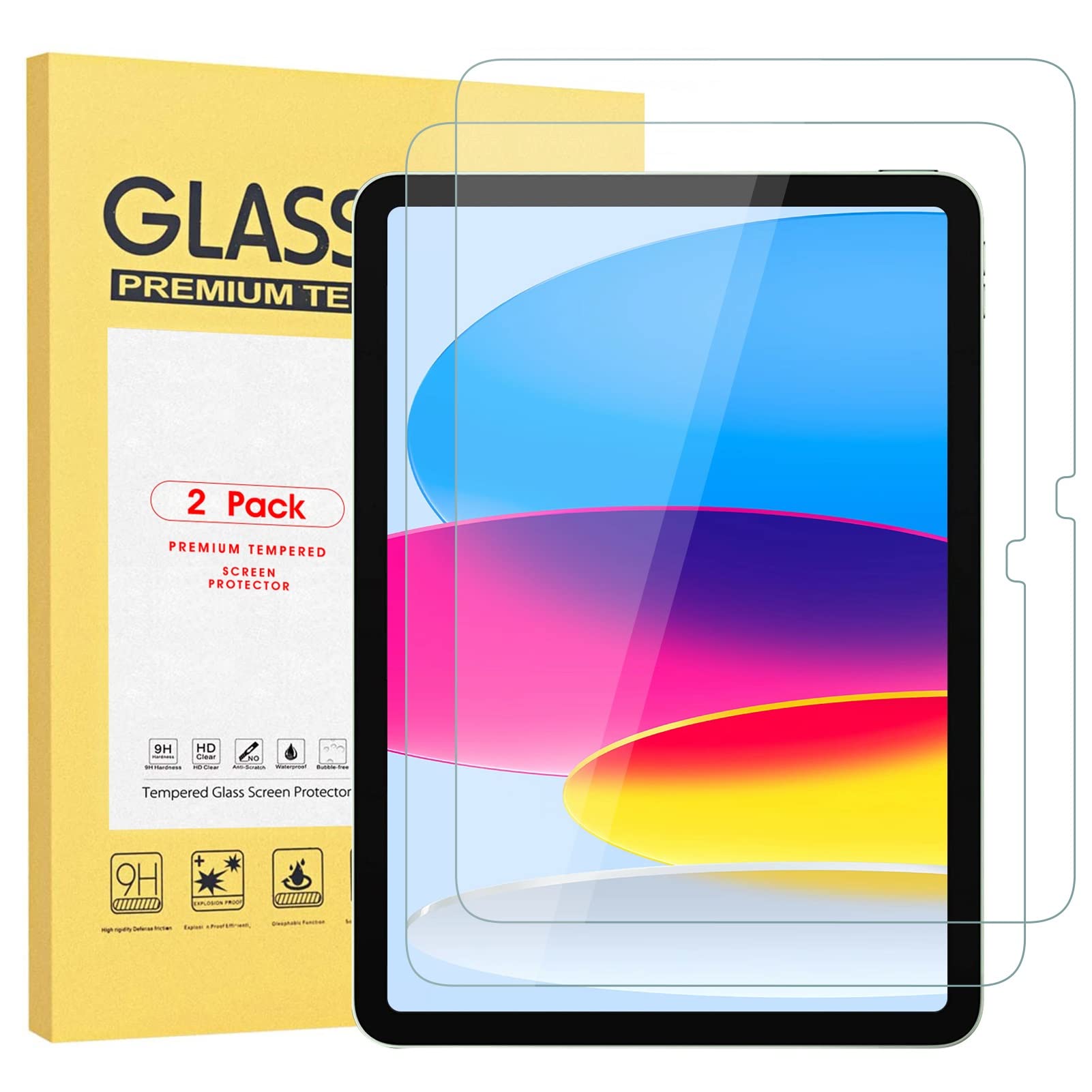 Tuvror 2-Pack Screen Protector for New ipad 10th Generation 10.9 Inch 2022, 9H Hardness Tempered Glass Film for iPad 10 Screen Protector.