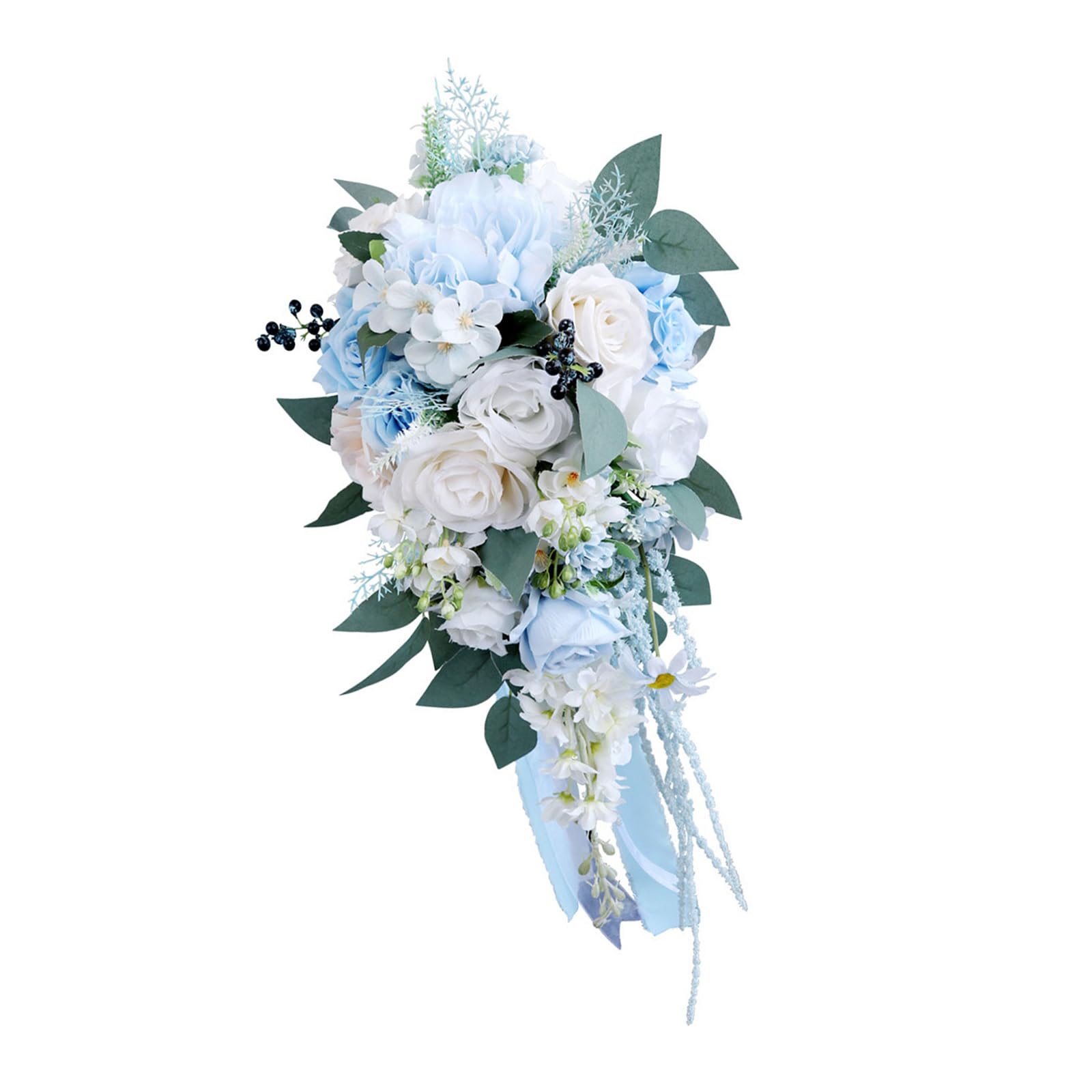 JSGHGDF Artificial Rose Cascading Bridal Bouquet Flower Bouquet for Wedding Party Bridal Wedding Modern Blue Theme Artificial
