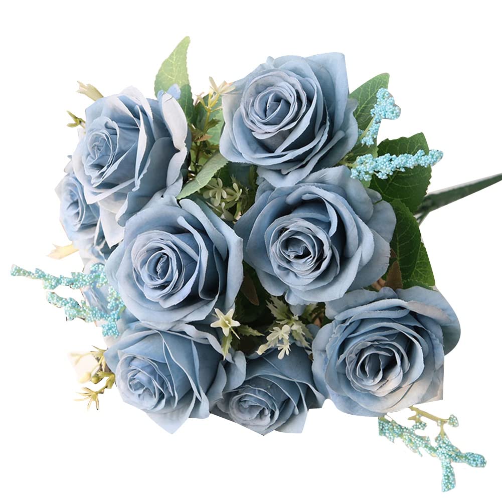 CTRLZS Artificial Blue Roses Flowers Silk Rose Flower Bouquet Home Garden Decoration Wedding Roses Blue