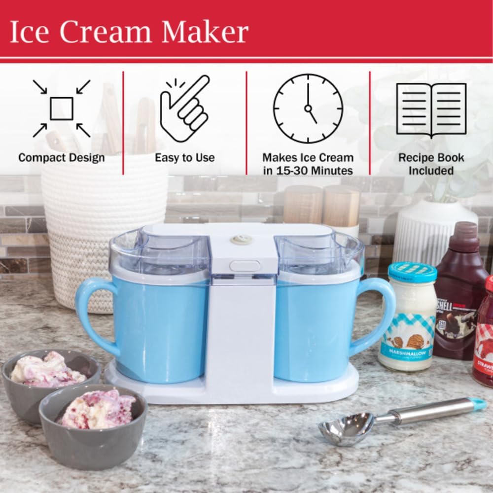 Ice Cream Maker - 1QT Ice Cream Machine for Sorbet, Gelato, Frozen Yogurt and More - Kitchen Appliances and Gadgets by Classic Cuisine (Blue)