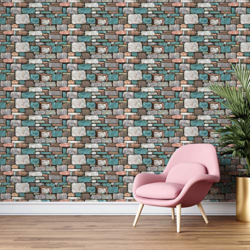 Image of DWELLSINDIA Brick Stones Self Adhesive Peel and Stick PVC Wallpaper Waterproof, Scratch Resistant, Laminated (41CM X 244CM, Multicolor, Matt)
