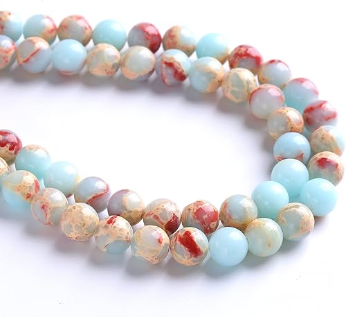 Miniatura 4 de 36 cuentas sueltas de jade con impresión de sedimentos azules del mar de 0.394 pulgadas, cuentas sueltas para hacer joyas, pulseras y collares