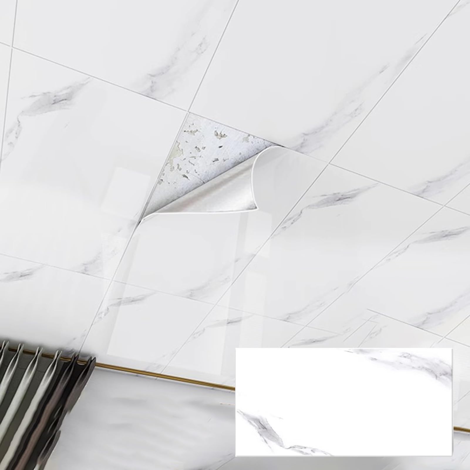 Cubrir techo de palomitas con azulejos de techo autoadhesivos de fácil instalación para pisos