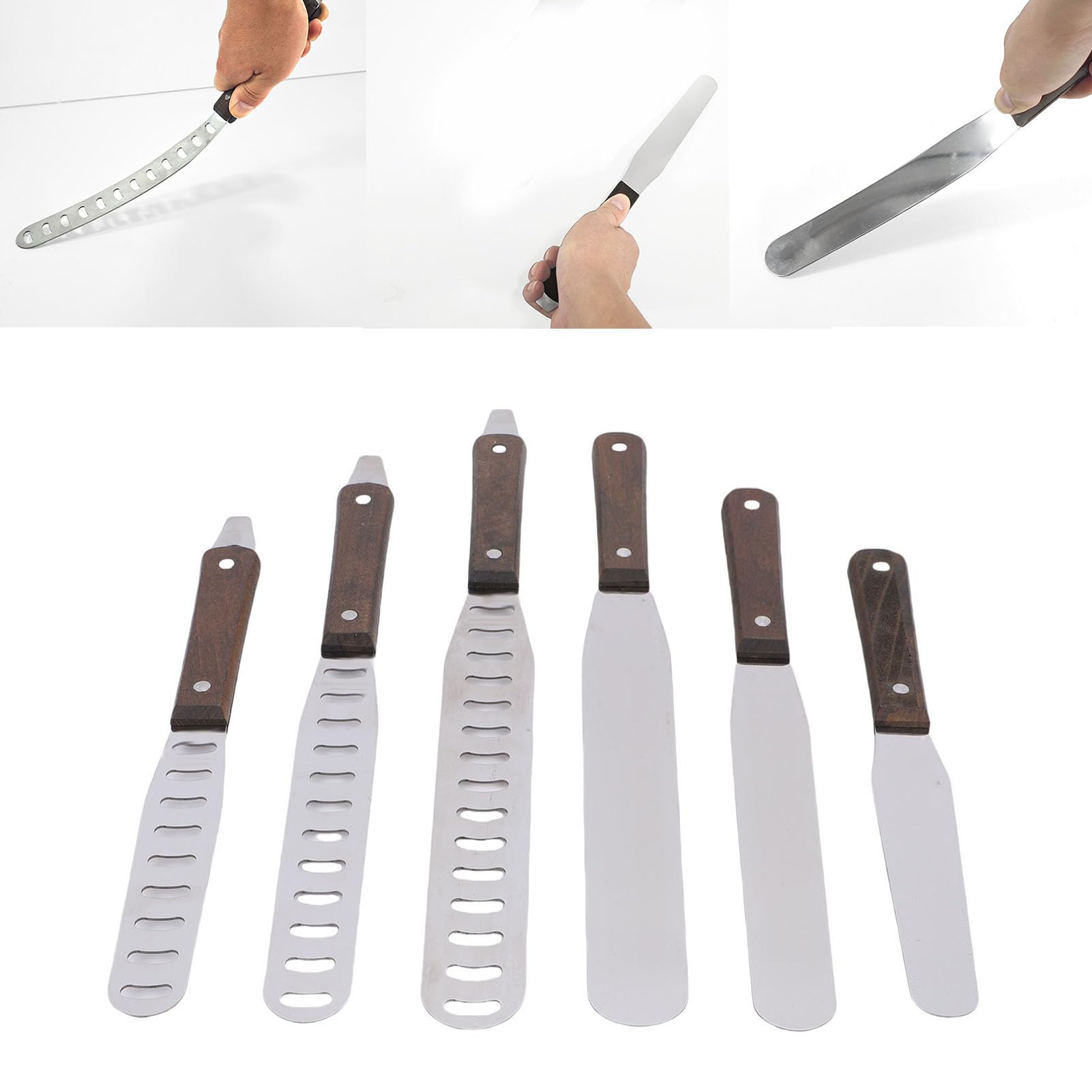 Cryfokt Juego de Espátula para Glaseado Recta, Herramientas de Acero Inoxidable de para Decoración de Pasteles y Repostería, 6 uds.