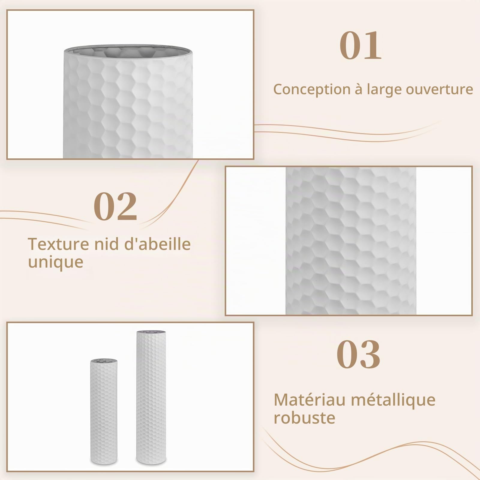 Sziqiqi Lot de 2 Grands vases Blancs pour Sol : 70,6/55,1 cm en métal Fait à la Main, Vase décoratif Extra Large, Texture nid d'abeille, Grand Vase Debout pour Salon, Coin de Maison