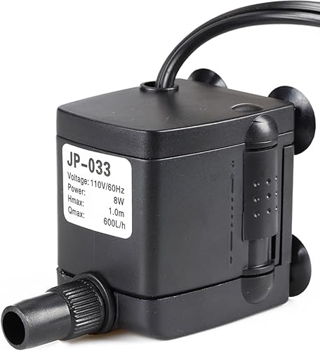 Flexzion Mini bomba de agua sumergible para fuente, acuario, estanque al aire libre, bomba de agua hidropónica pequeña de 160 GPH de 8 vatios, bajo