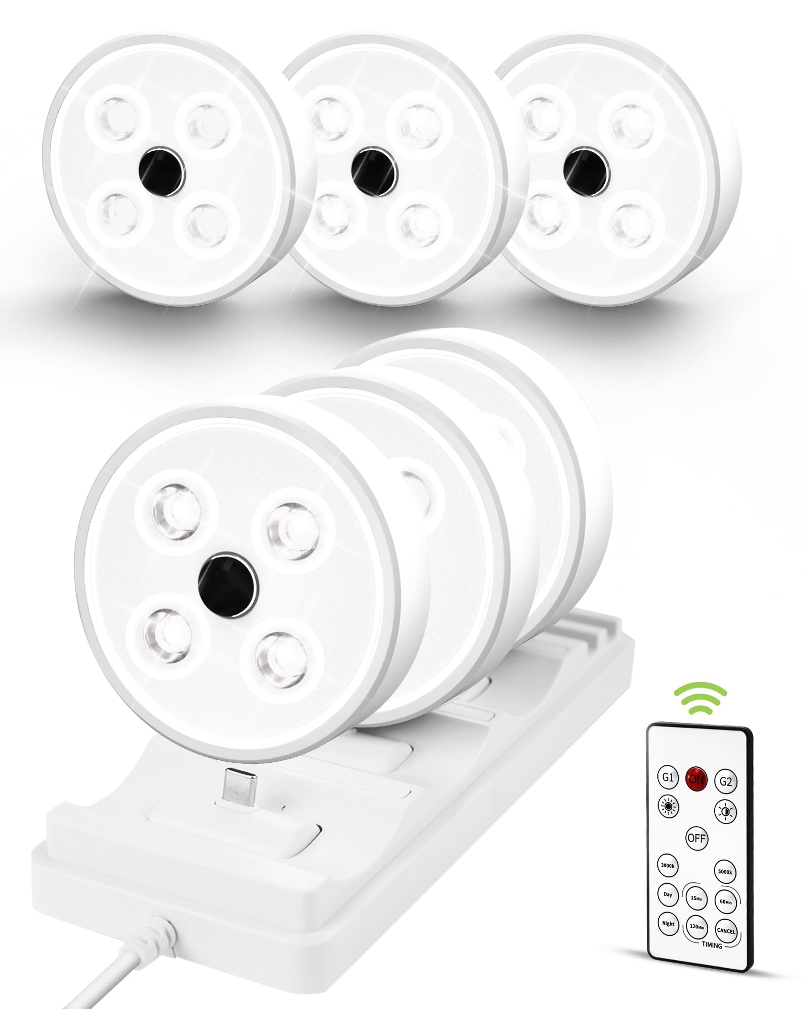 Puck Lights with Remote 6 Pack, Rechargeable Under Cabinet Lights with Charging Station, 2 Color Temps Motion Sensor Lights Group Control, Dimmable LED Puck Lights for Kitchen, Bedroom, Shelf