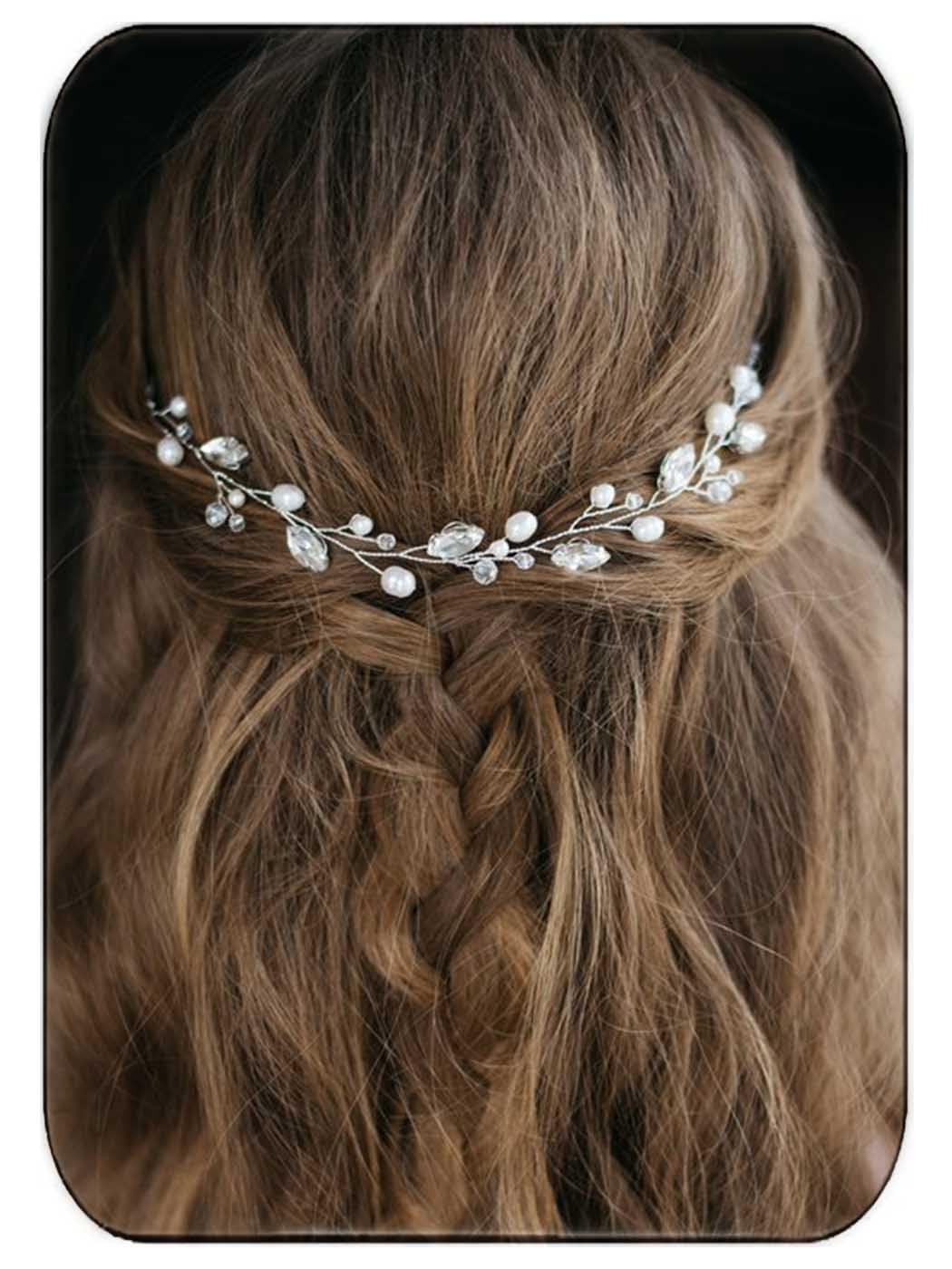 Jakawin Bride Pearl Wedding Hair Vine Rhinestone Hair Piece Crystal Bridal Hair Accessories for Women HV192 (1 Silver)