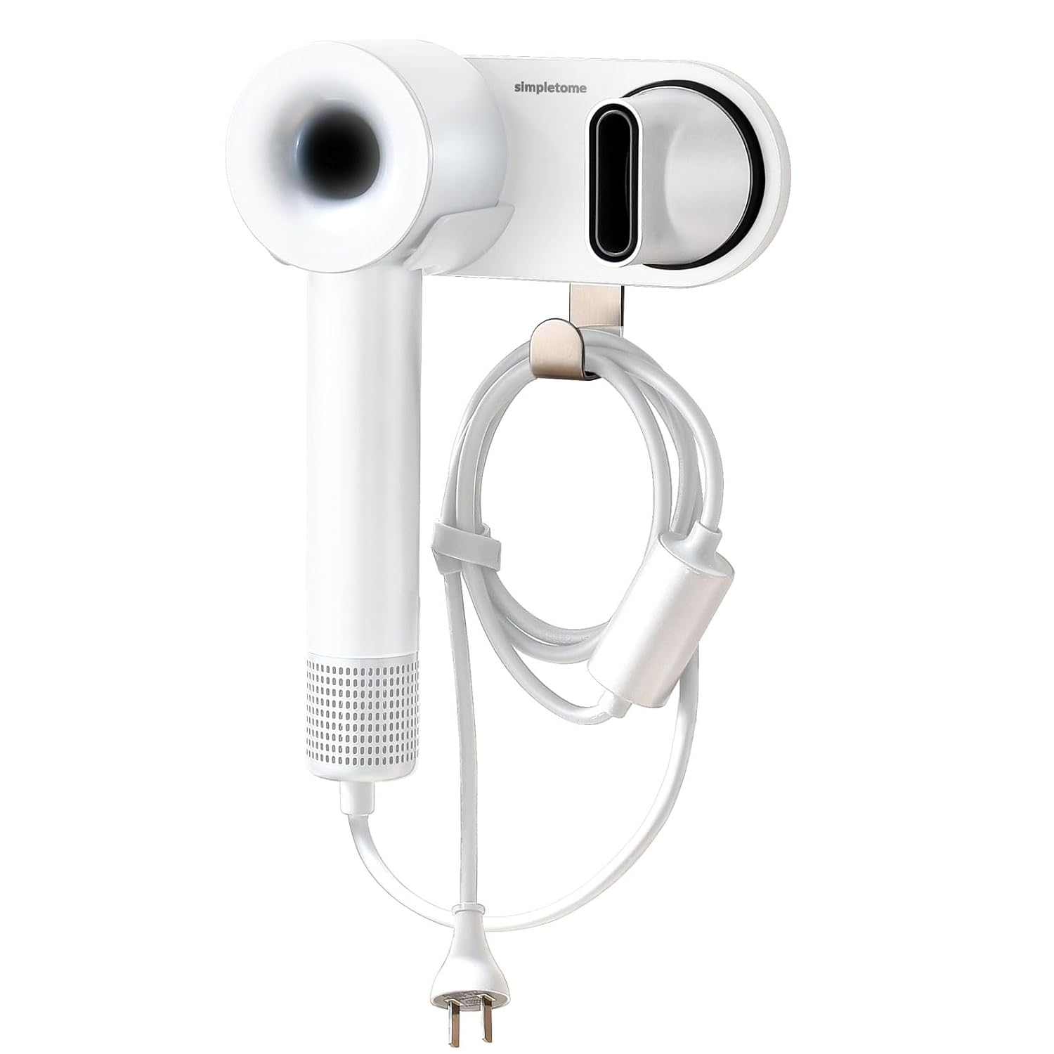 simpletome Hair Dryer Holder Wall Mount for All Magnetic High Speed Blow Dryer with Plug Cord Organizer Hook