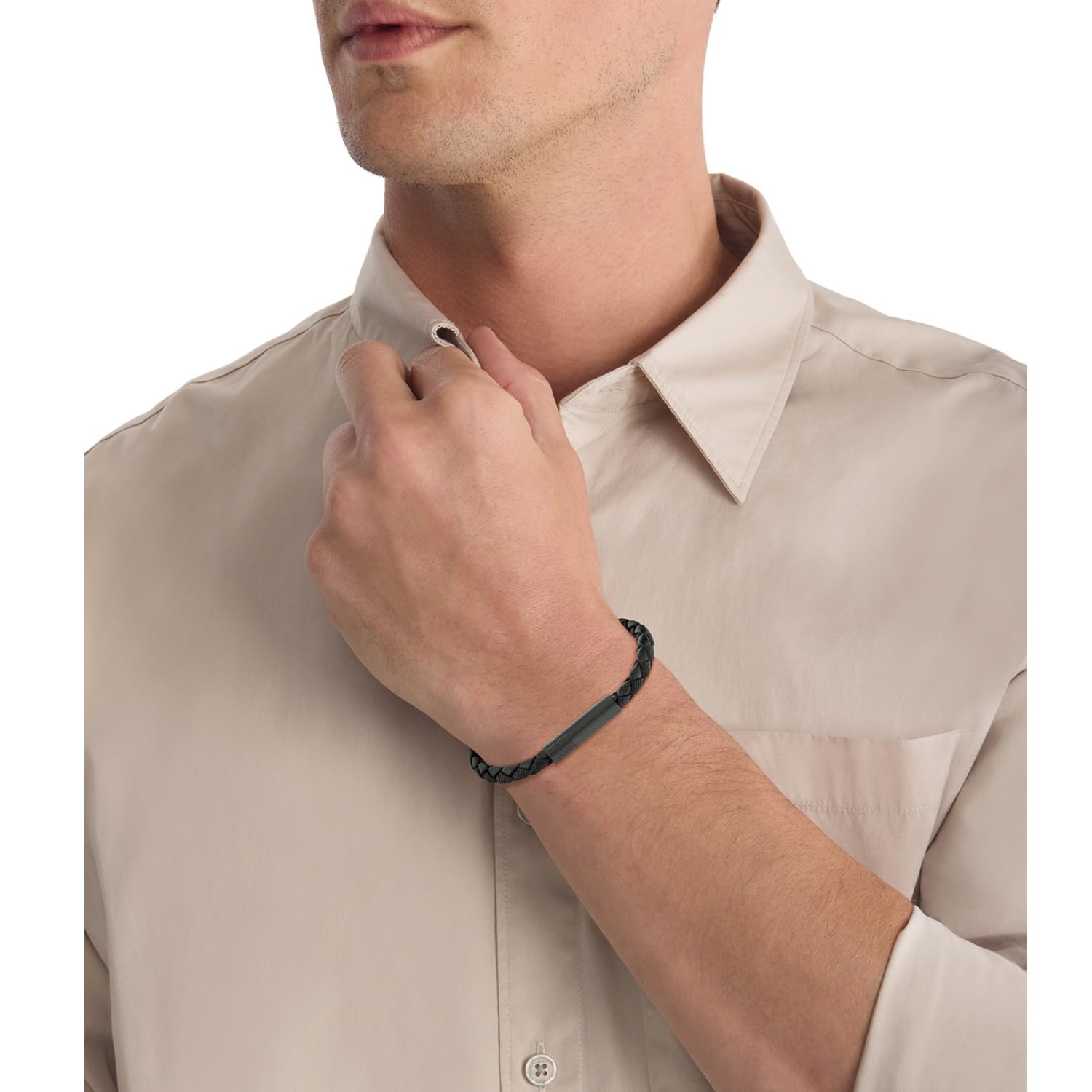 Calvin Klein Bracelet pour Homme Collection VELOCITY avec Tissu Tissé en Cuir Noir - 35100025