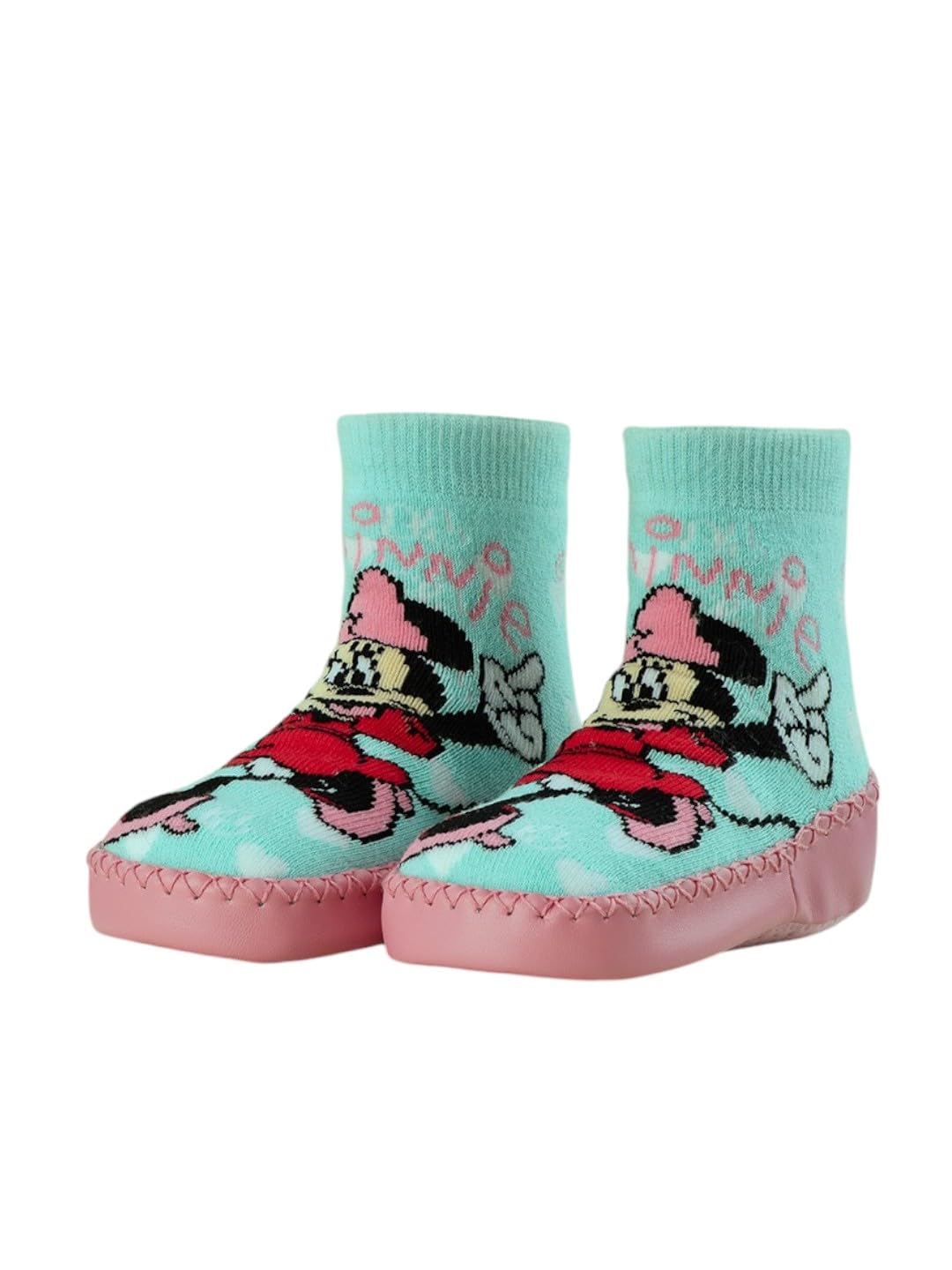 Yellow Bee Girls' Disney Minnie Mouse Cozy Leather Socks - Aqua & Pink, 12-24 Months - Image 8 thumbnail
