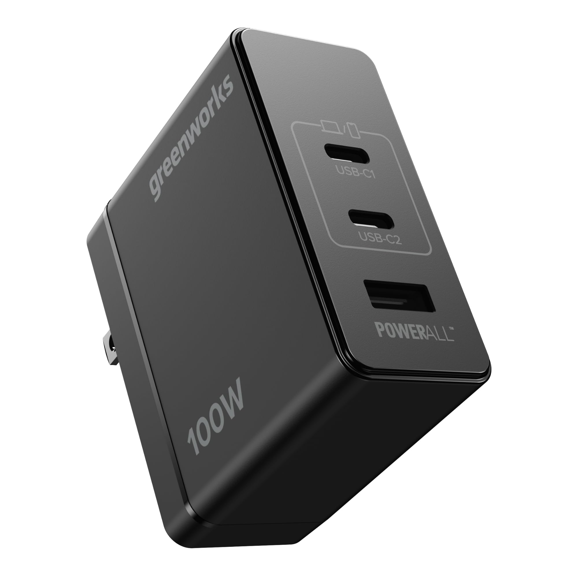 Greenworks Ładowarka USB-C 100 W szybka ładowarka PPS, kompaktowy zasilacz do MacBooka Pro/Air, iPad Pro, Galaxy S24/23, iPhone, Pixele, 3 lata , AP100EA