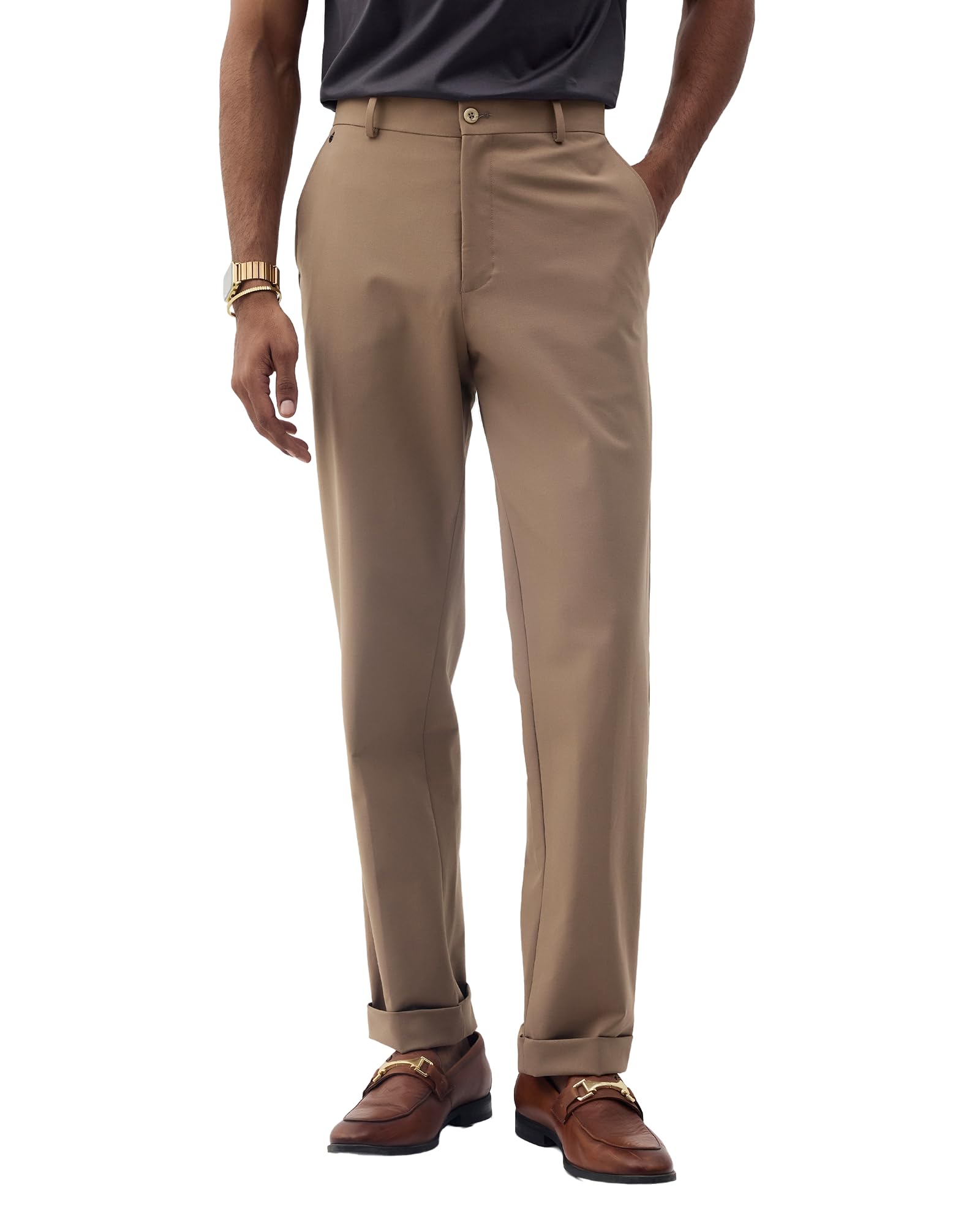 Men Solid Comfort Fit Formal Trouser |4 Way Stretch | Turn Up Hem-image-17