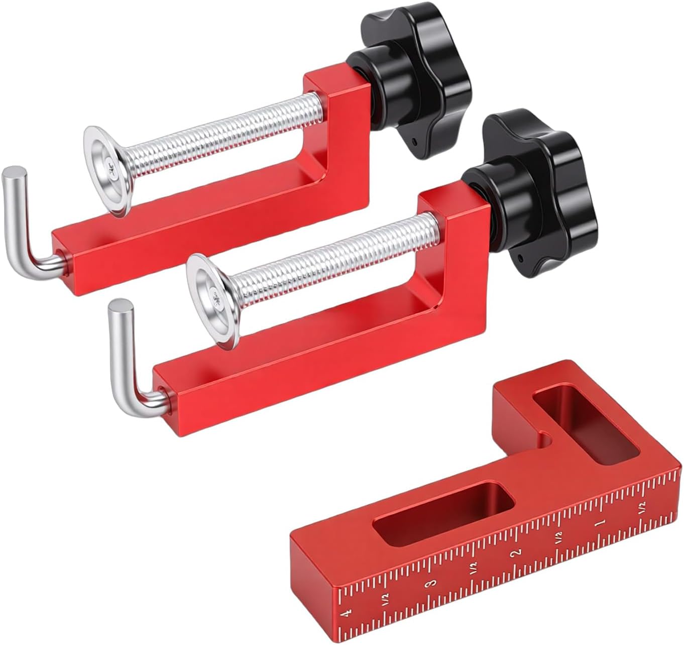 Zunate Woodworking Corner Clamps Set, 90 Degree Aluminum Position Square with Adjustable Red C Clamps for Frames, Cabinets, Drawers, and Furniture