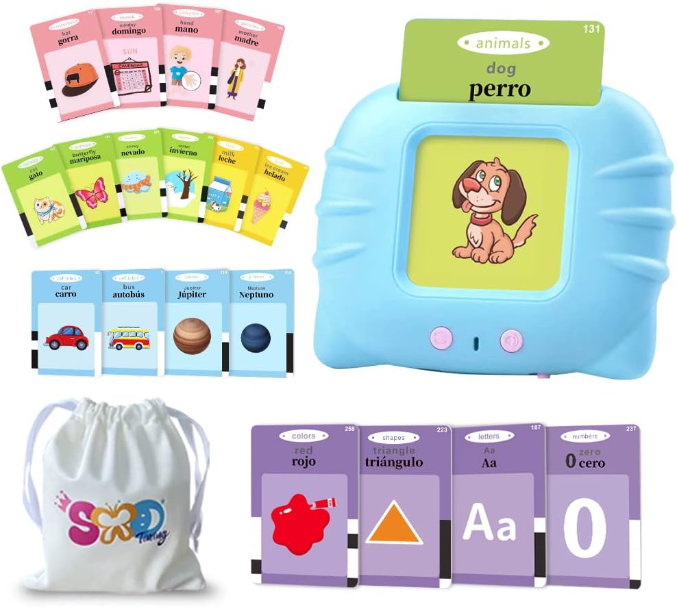 TimingSXD Spanish Flash Cards for Kids,Bilingual Flash Cards for Toddler/Beginning - ABC,Numbers,Colors,Shapes,Español/English Talking for Preschool,Kindergarten,Ages 2+