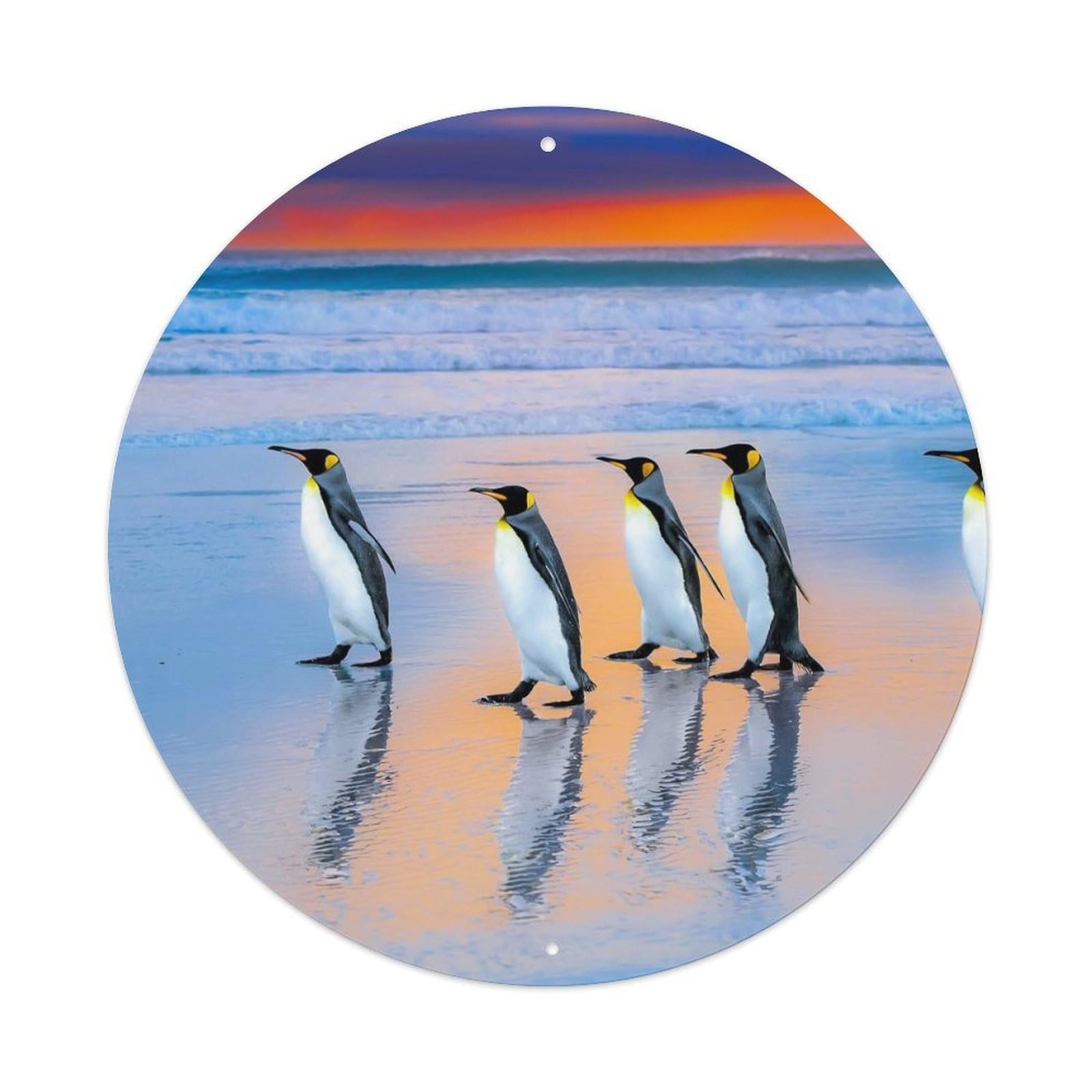 Arctic Animals Penguins at Sunset Vintage Metal Tin Sign Plaque Wall Decor for Cafe, Club Bar, Office, Garden Metal Poster 8x8Inch