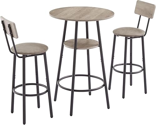 Miniatura 2 de Juego de mesa de comedor de 3 piezas para 2, mesa de cocina redonda pequeña con 2 sillas, mesa de barra de altura de mostrador con almacenamiento,
