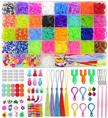 Nestling 2500+ Elastique Bracelet Kit,40 Grilles Bricolage Élastique Loom Bands Kit avec Pendentifs,Clips,Perles Convient Fabriquer Activites Manuelles pour Enfants,Cadeau pour garçons et filles