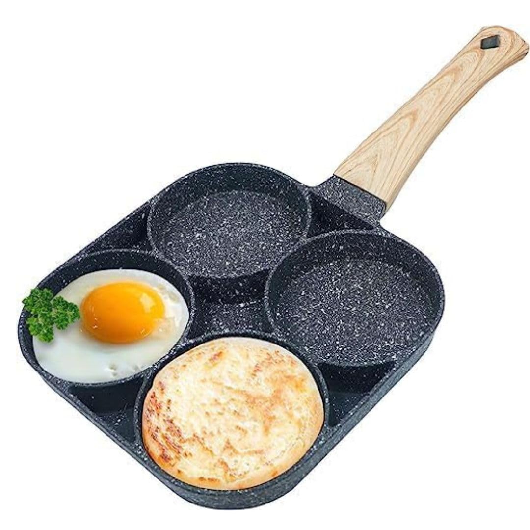 Non Stick Egg Frying pan with Blocks Aluminium Fry pan for Cooking with Wooden Handle Egg Omelette pan Round with Detachable Handle (1 pcs)