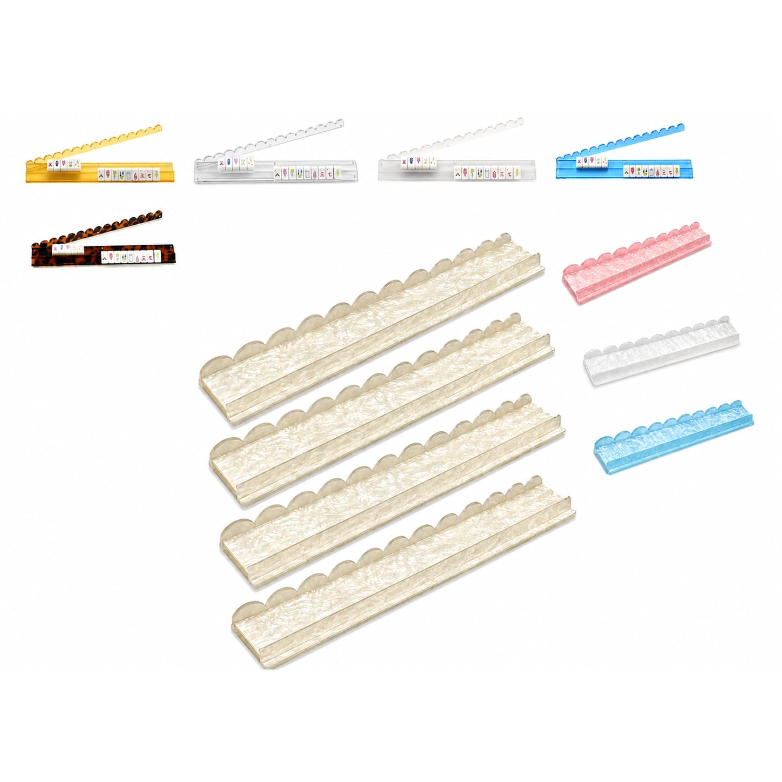 KZVXMUO Mahjong Tile Pusher Rack Set of 4, Premium Acrylic Mahjong Racks with Magnetic Push Bar, Non-Slip Tile Holder Organiser for Mahjong Games, 44/51cm, Clear & Coloured Options (shell,44cm) โ image 1