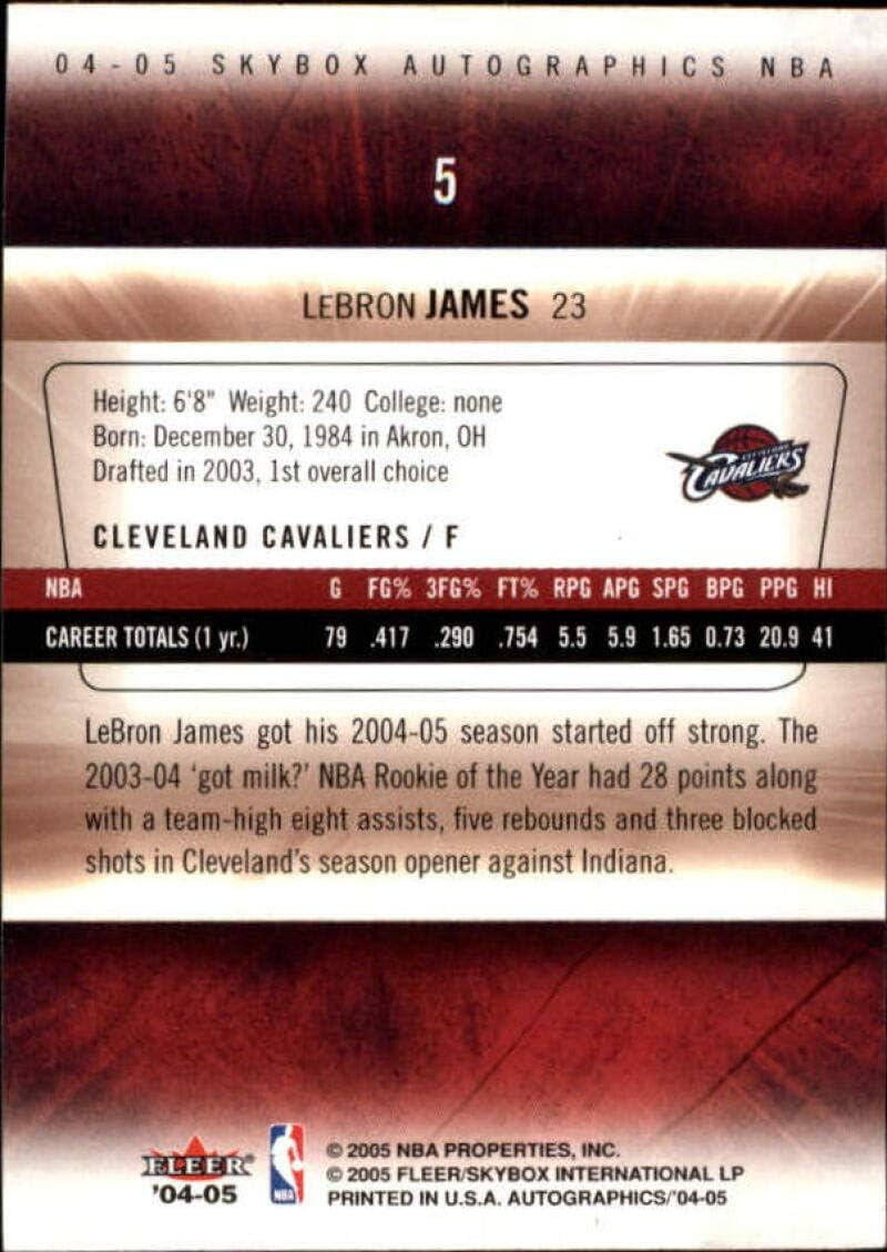 2004-05 SkyBox Autographics #5 LeBron James NBA Basketball Trading Card Cleveland Cavaliers