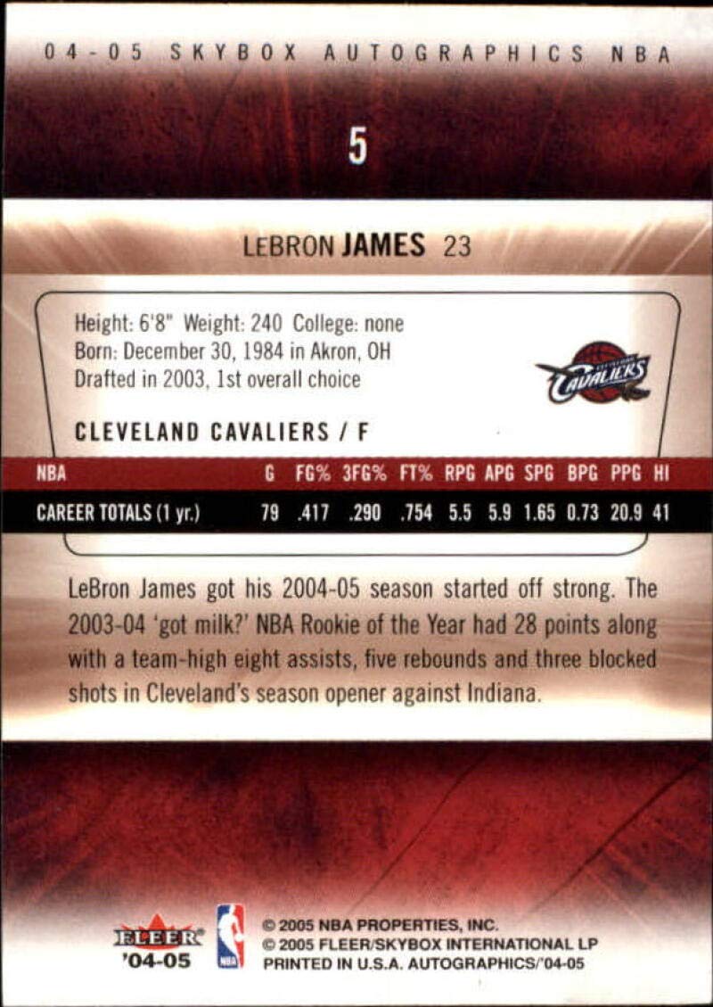 Amazon.com: 2004-05 SkyBox Autographics #5 LeBron James NBA 