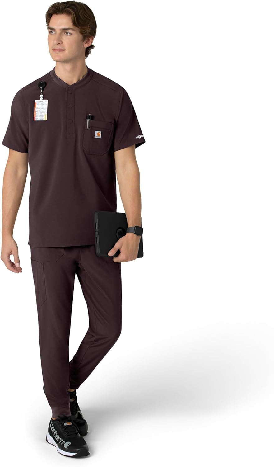 Carhartt Scrubs for Men Force Cross-Flex Henley Tops with 3 Pockets