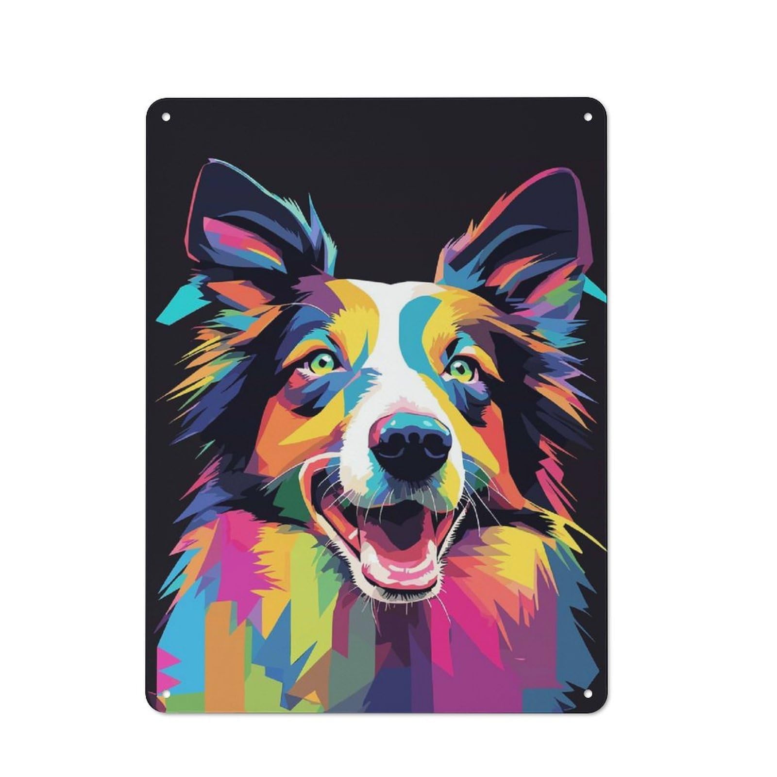 Junmoney Border Collie Pop Art 2 Creative Office Metal Sign 40X30cm, Office Wall Decor For Hobby Room, Office, Lounge Or Living Room