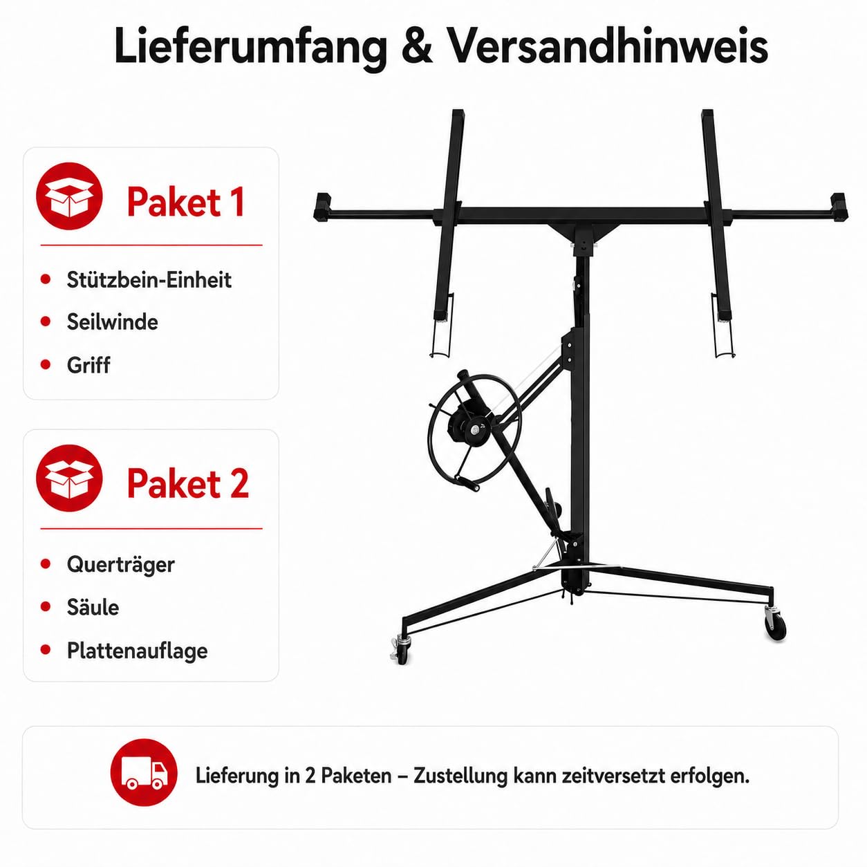 Plattenheber XXL bis 68 kg, Plattenlift für Gipskartonplatten, höhenverstellbar 1,32–3,25 m, ausziehbar 1,25–2,95 m, 360° drehbar, 60° neigbar, Trockenbau Montagehilfe, Schwarz