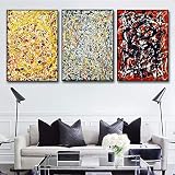 INVIN ART Framed Canvas Giclee Print Art Combo Painting 3 Pieces by Jackson Pollock Wall Art Series#