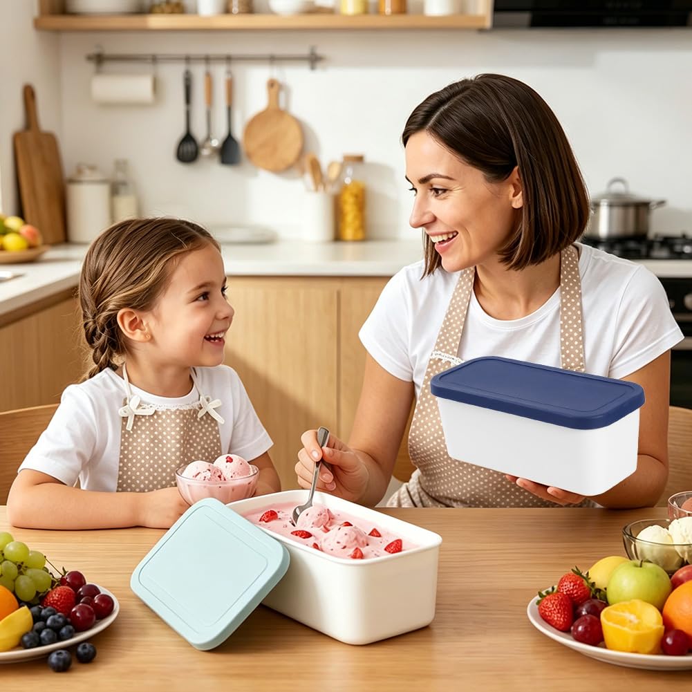 Yuragim Lot de 2 récipients à glace 2 l avec couvercle | Récipient de rangement réutilisable pour glace, sorbet et yaourt fait maison