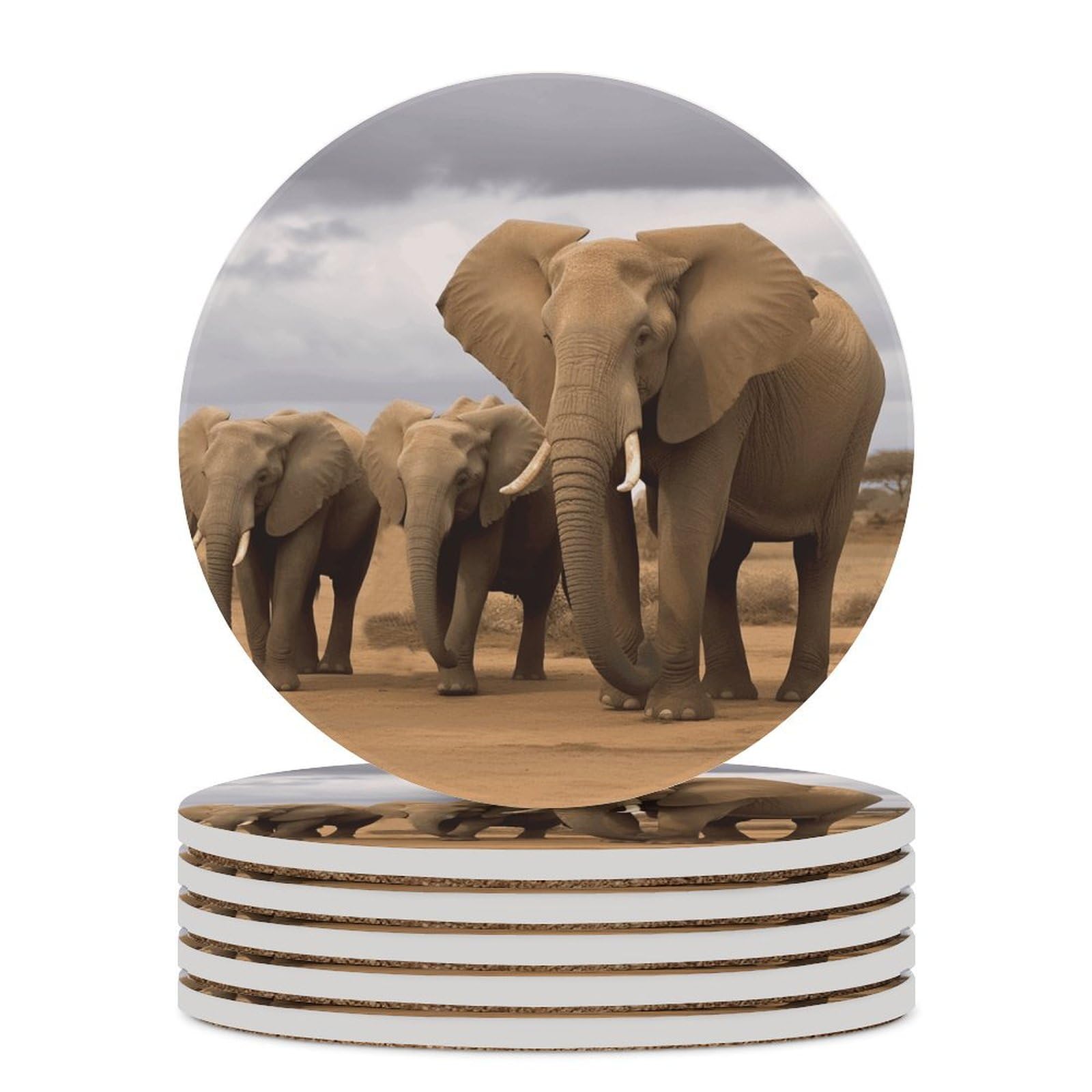 Dessous de verre absorbants en céramique lot de 6 éléphants antidérapants pour table basse