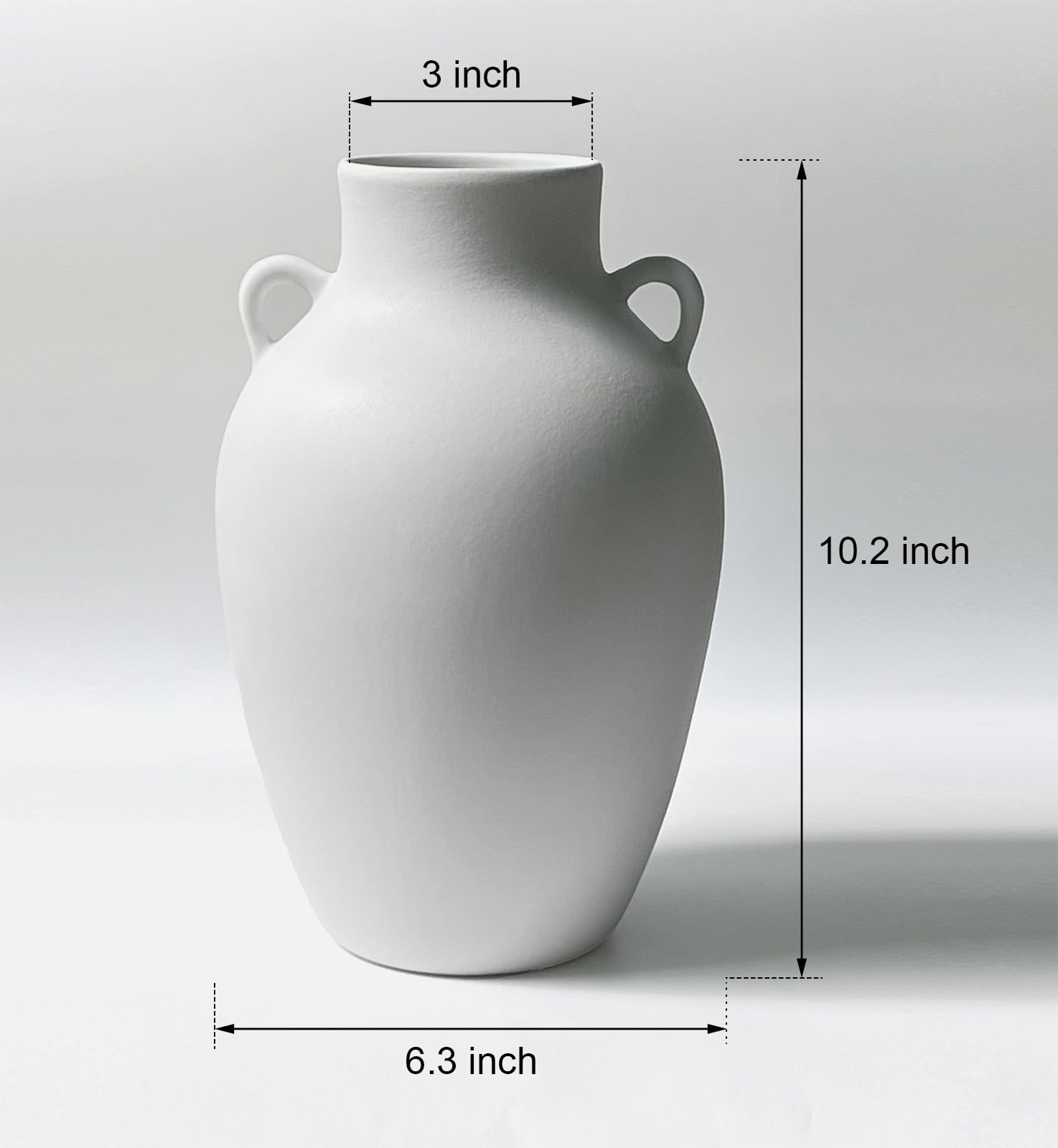 Jarrón de cerámica blanca con asas de orejas de 10 pulgadas para centro de mesa, jarra hecha a mano de porcelana para flores, jarra impermeable para ramas frescas de tallo largo, plantas 4