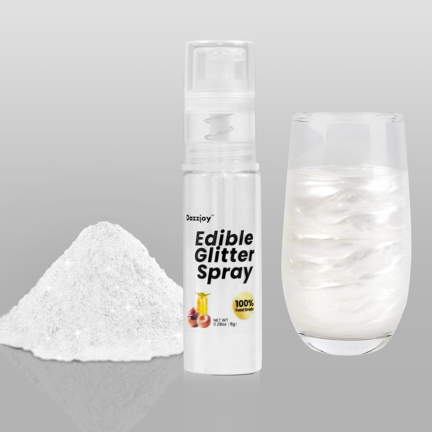 Shimmer White Edible Glitter Spray, 8g Food Grade, Luster Dust For Cake Decorating, Cupcake, Baking, Chocolate, Strawberry, Cookies, Christmas Party