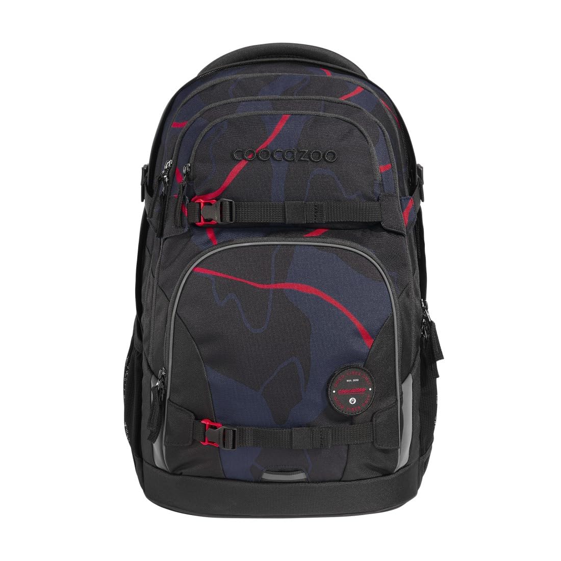 coocazoo Schulrucksack-Set Porter Lava Lines 2-teilig, ergonomischer Schulrucksack 35 l mit Easy Grow System, höhenverstellbar, wasserabweisend, schwarz, inkl. Geldbörse