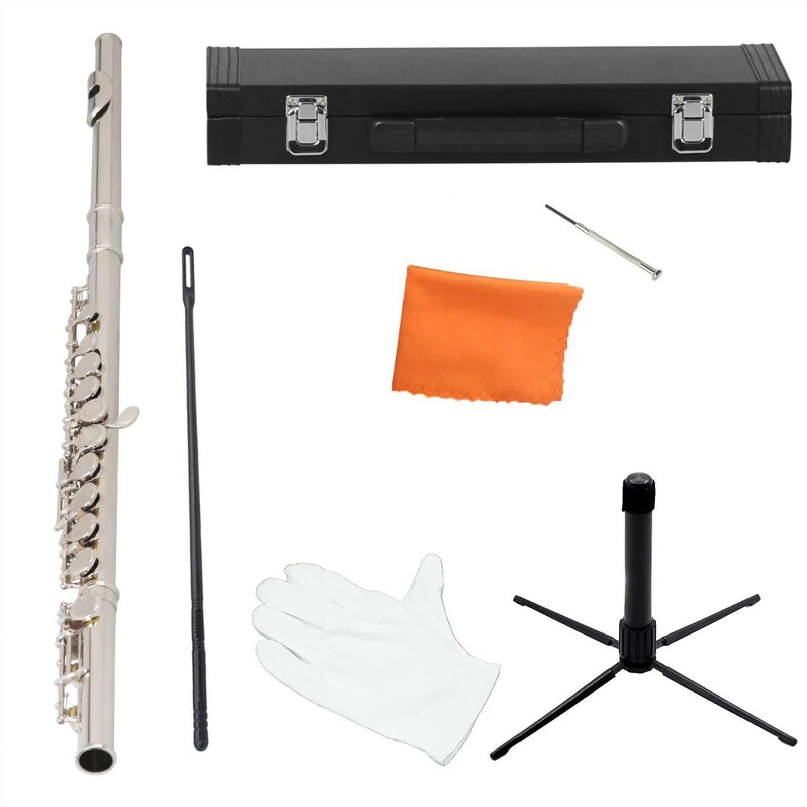 Flauto Traverso Professionale A 16 Fori Chiusi Con Chiave C Con Guanti In Tessuto Flauto Traverso Kit