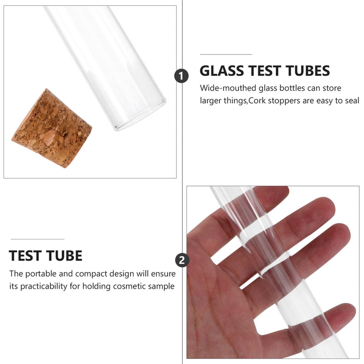 Tubes à Essai Verre 20 CM Fond Rond Lot de 8 Bouchons Liège pour Stockage Liquide et Expériences Scientifiques à Domicile Laboratoire