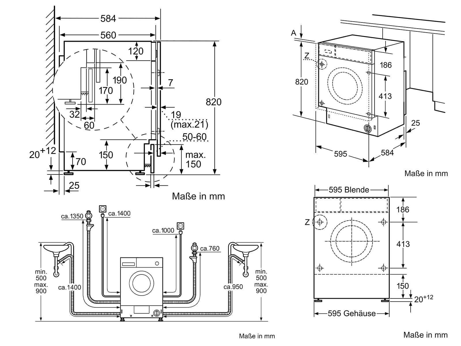 NEFF V6540X3 Einbau-Waschtrockner 72 dB 52 l 4 kg AquaStop Vollintegrierbar Made in Germany