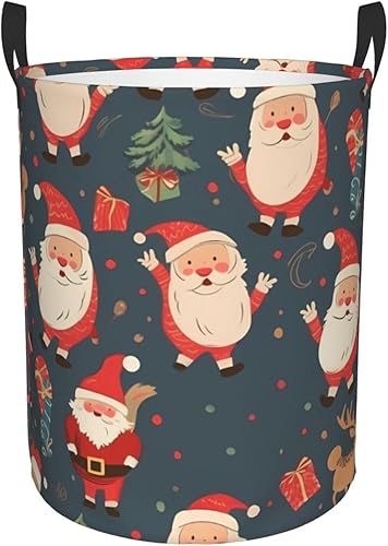 Cesta circular con estampado navideño de Papá Noel, impermeable, cesta organizadora de lavandería, con asas, para ropa, juguetes, tamaño mediano