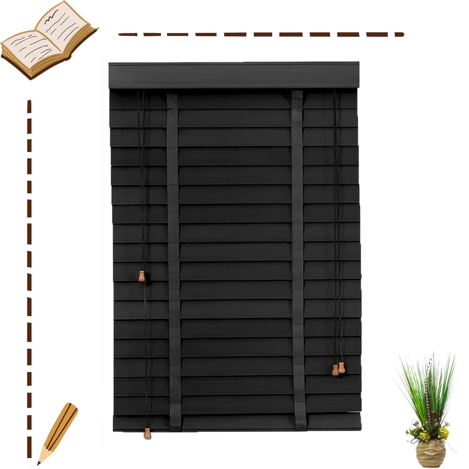 Suwooy M50104 Venetian Blinds 50Cm 55Cm 80Cm 115Cm 120Cm 150Cm Wide,Solid Wood Venetian Shades For Windows,Horizontal Blinds 50Mm Slats,Blackout/Heat Insulation/Privacy Shutters,Easy Fit Curtains,
