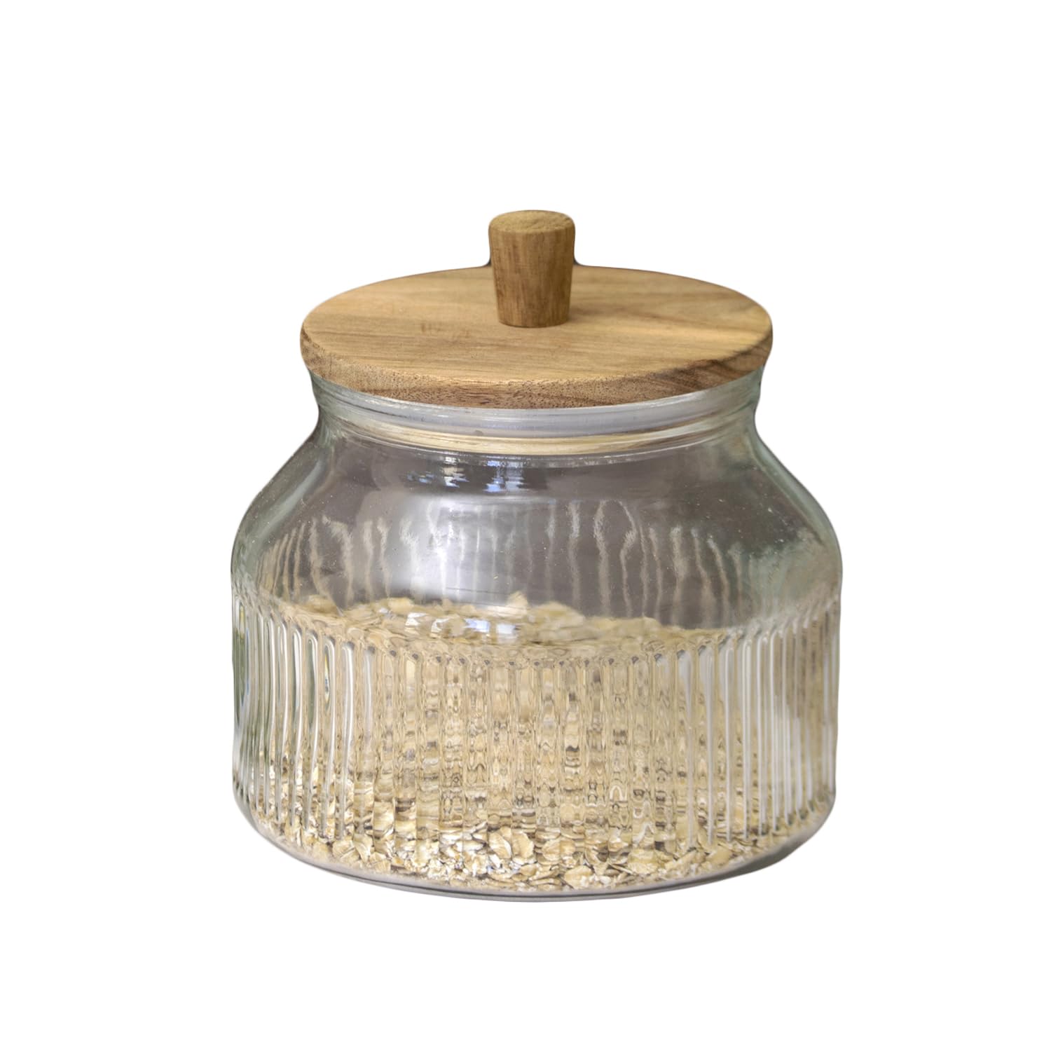 Darthome Ribbed Glass Storage Jar With Acacia Wood Lid 1.7L Kitchen Food Canisters (1)