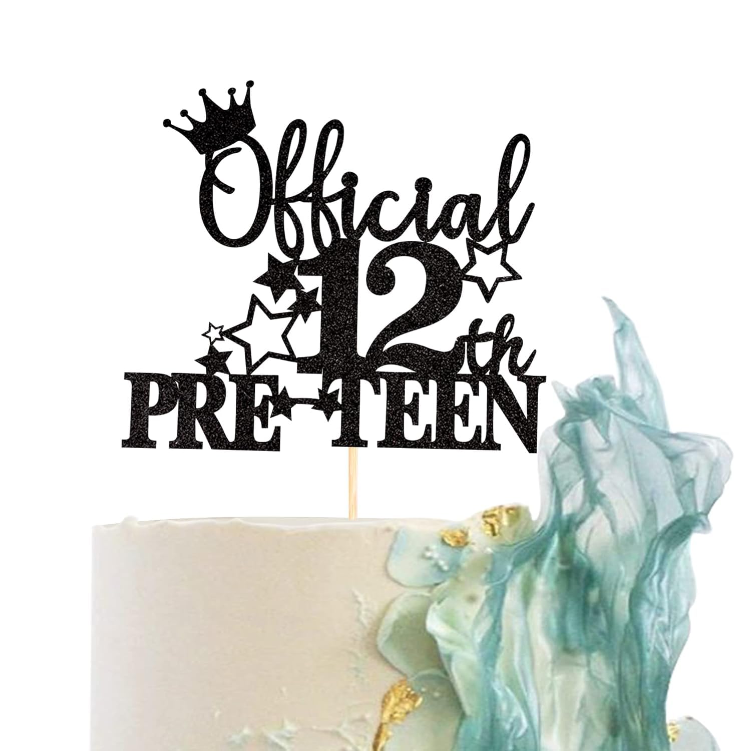 Confetti! 1pc Black Official Pre-teen 12 Cake Topper Glitter Happy 12th Birthday Cake Pick Cheers to 12 Years Old Cake Decorations for Teen 12th Birthday Party Supplies (Black)-image-15