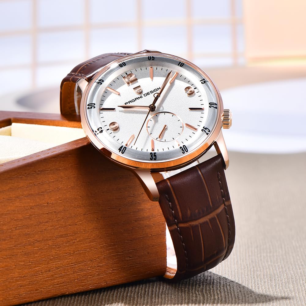 Pagani Design 1790 Herren Armbanduhr, 42mm Automatische Mechanische Uhren, 100M wasserdichte Luxus Armbanduhr für Männer,Leicht ablesbares großes Zifferblatt Leder Armband Uhr
