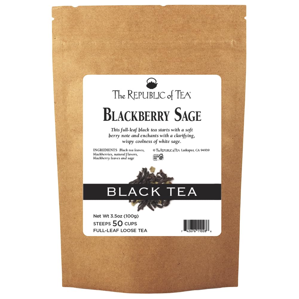 The Republic of Tea Blackberry Sage Full-Leaf Loose Black Tea, 3.5 oz Refill Bag | Steeps 50 Cups